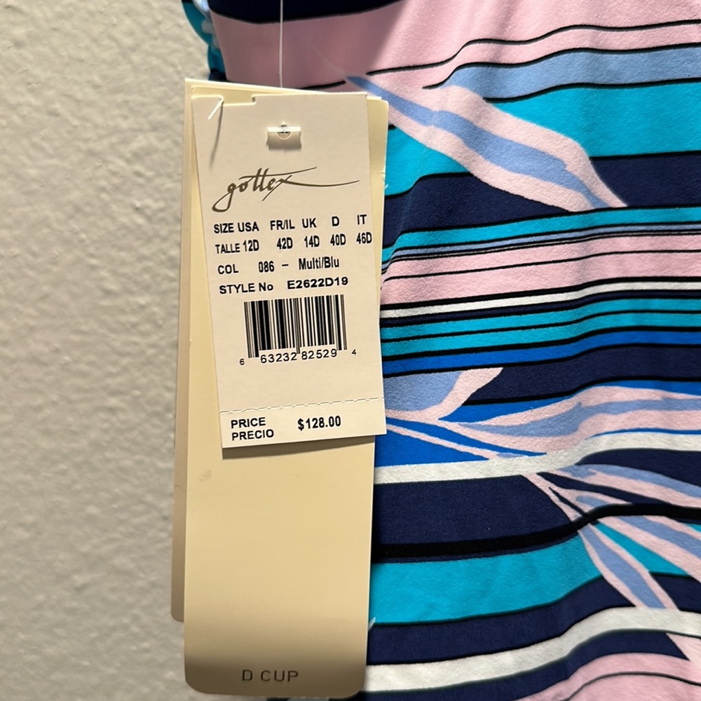 GOTTEX *Palm Beach* pink blue stripe one piece swimsuit 12D - Picture 3 of 5